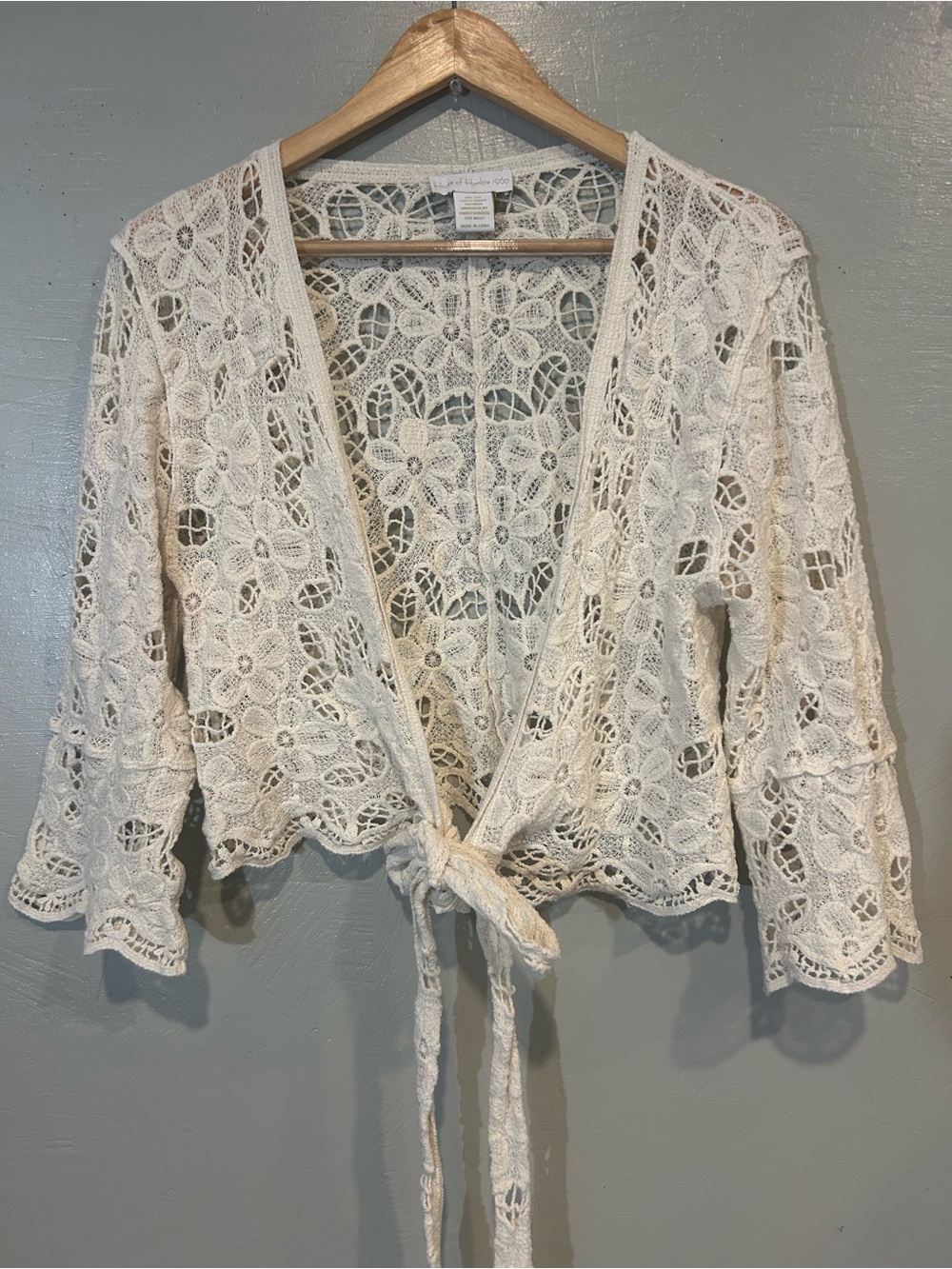 House of Harlow 1960 Cream Open Crochet Tie Top